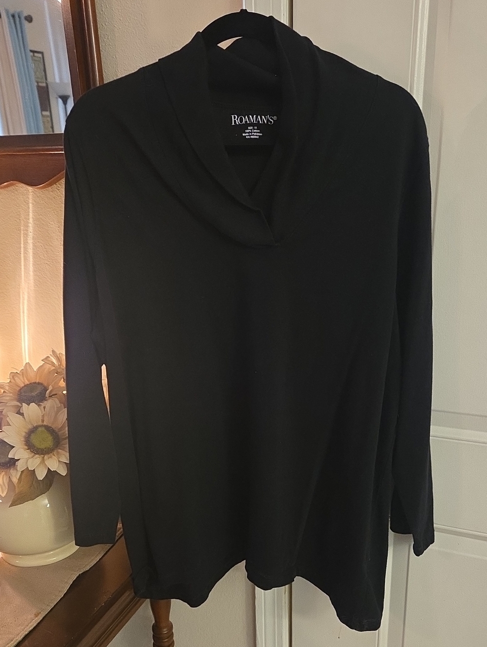 Roaman's Black Long Sleeve Cotton Top